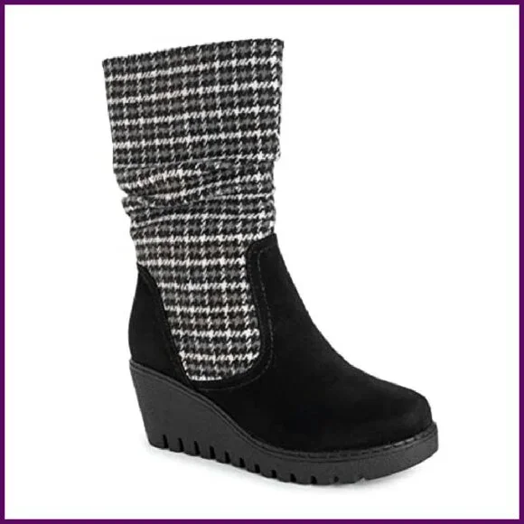 Women's Wedge Boots Mid-Calf Faux Suede Memory Foam Insoles
